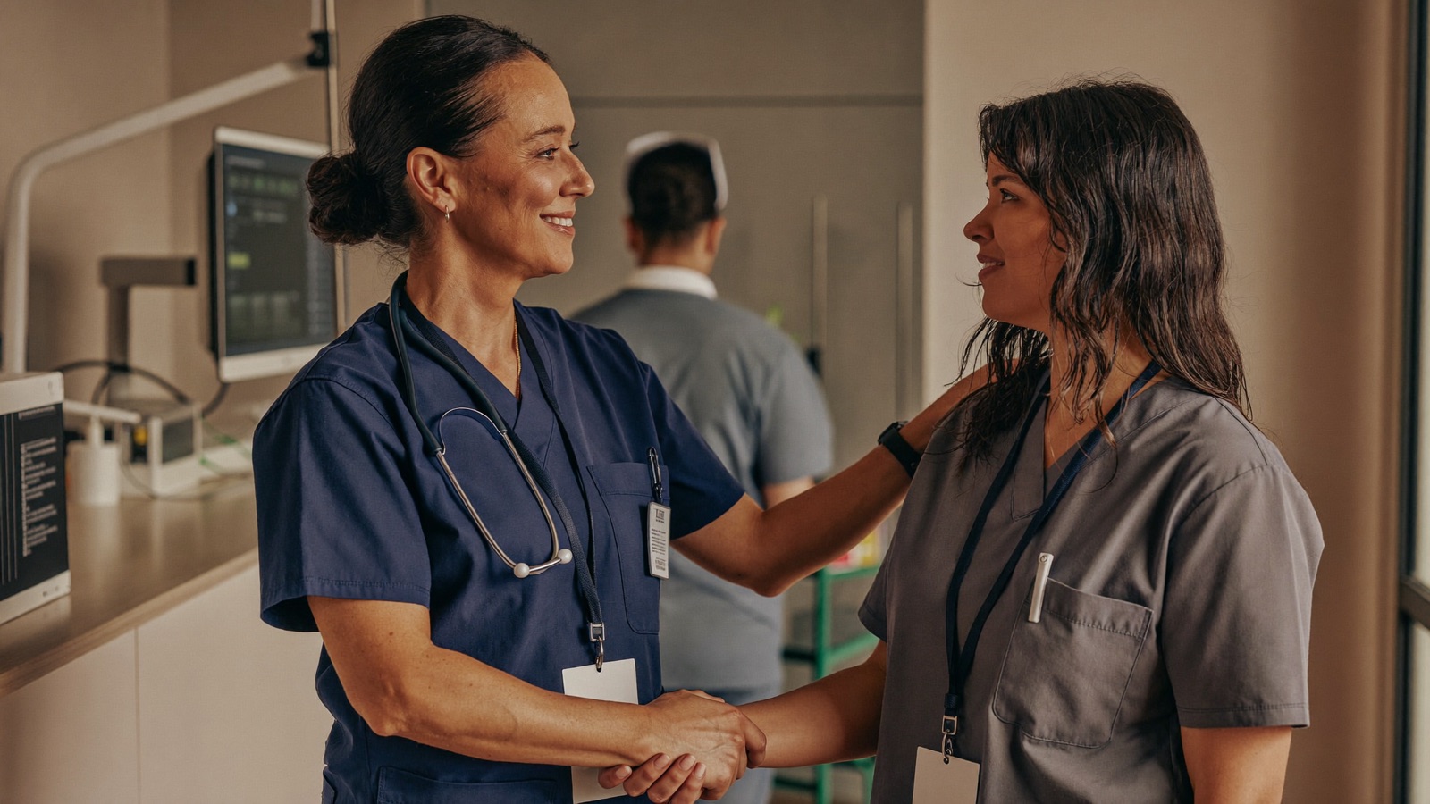 Nurses at a hospital nurses' station